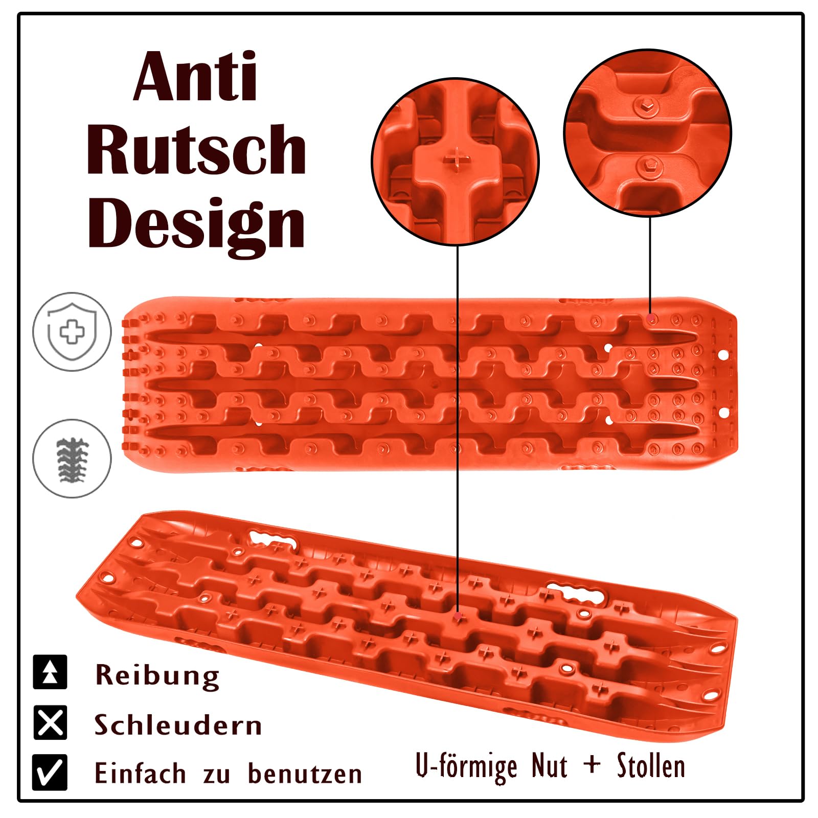 NAIZY 2x Sandbleche Offroad Traktionsmatte Kunstoff Anfahrhilfe Recovery Board Tracks mit Aufbewahrungstasche Traktionsband Max. 10T Last, PKW LKW Traktionsplatten, Orange