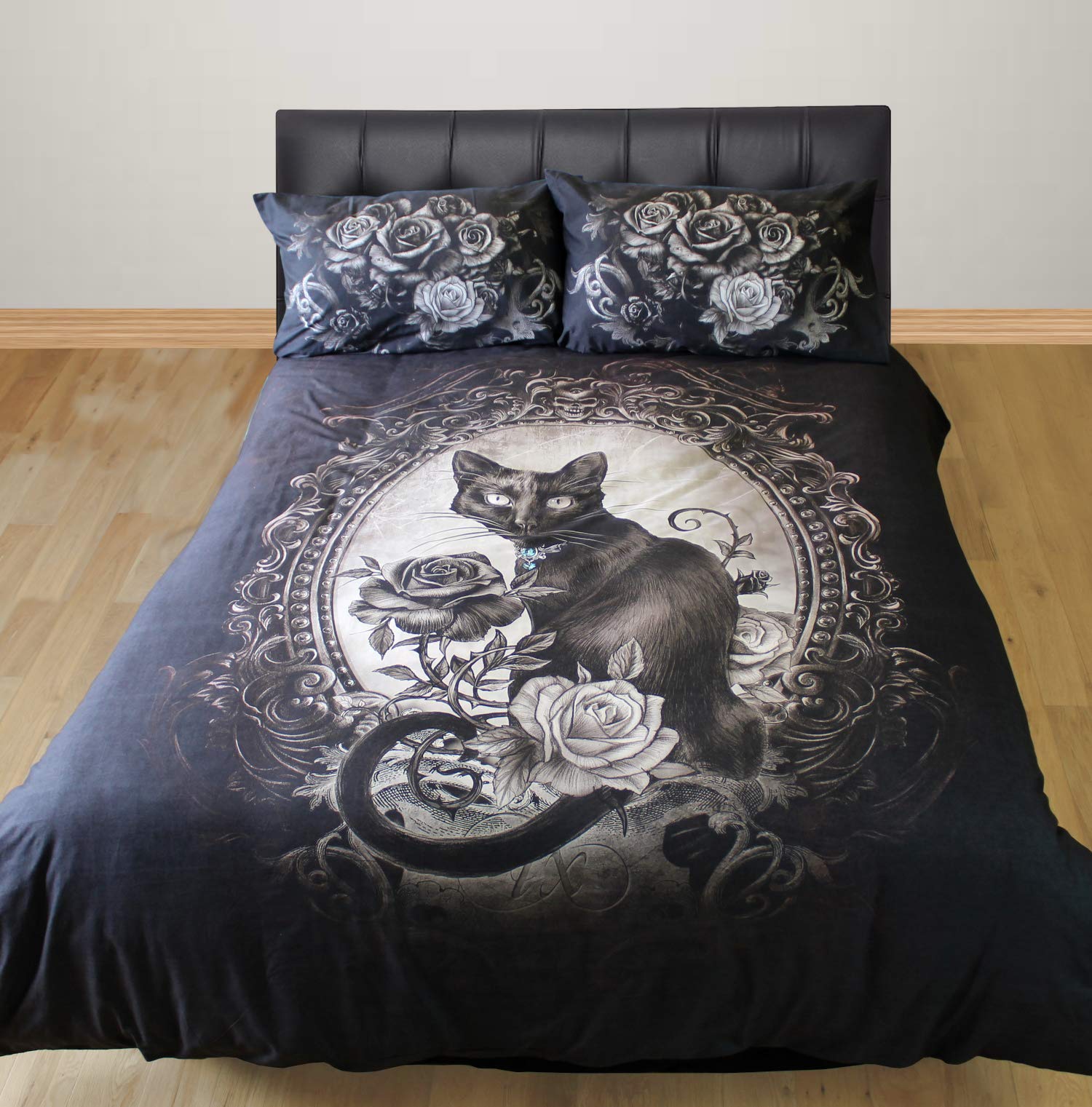 King Size Bed Paracelsus Duvet Cover Bedding Set Cat Pendant Mirror Rose Red Grey Black