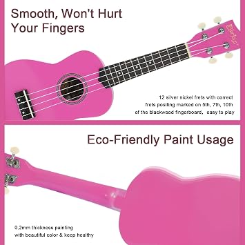 Soprano Ukulele Beginner Kit for Kids Adult Student w/Free Online Lesson 21 Inch Ukelele Gig Bag Strap String Stickers Pick Polishing Cloth, Rainbow Series Ukalalee(Shinny purple)