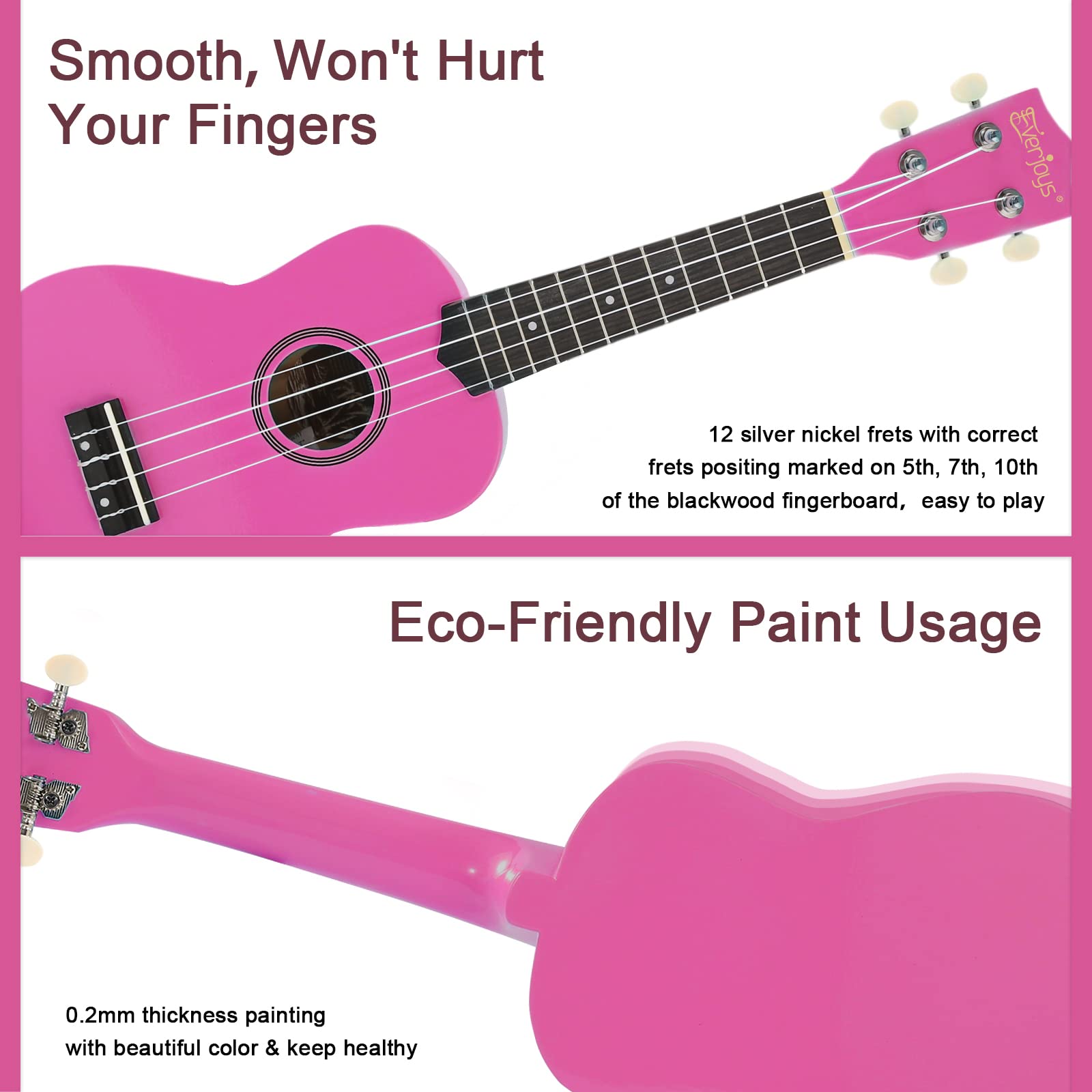 Soprano Ukulele Beginner Kit for Kids Adult Student w/Free Online Lesson 21 Inch Ukelele Gig Bag Strap String Stickers Pick Polishing Cloth - Image 4