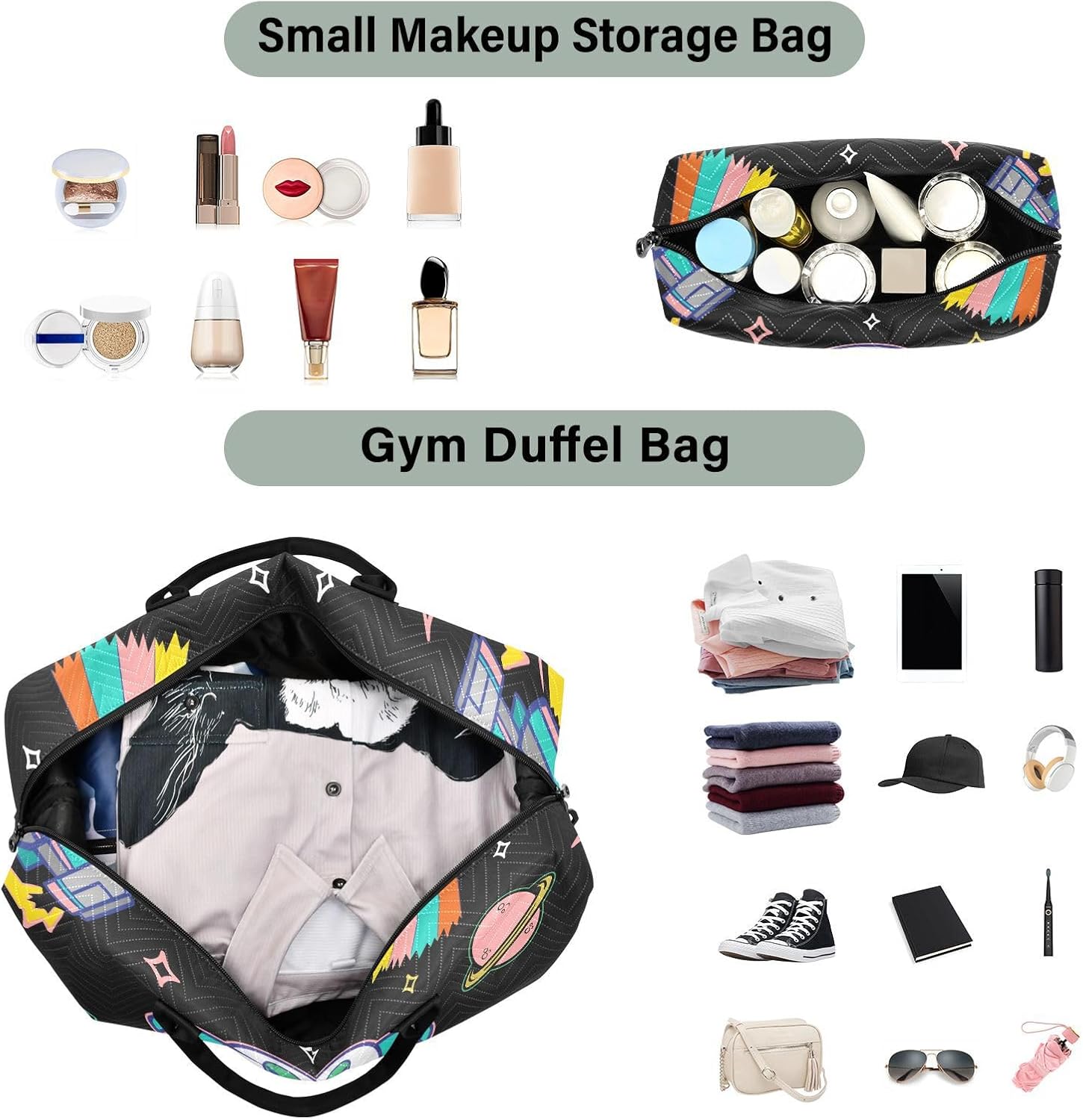 Aflyko Multicolor Unisex Adult Duffel Bag - 35L Travel Gym Tote Weekender Overnight Carry On Bag - Men Women Alien Rocket Sport Tote