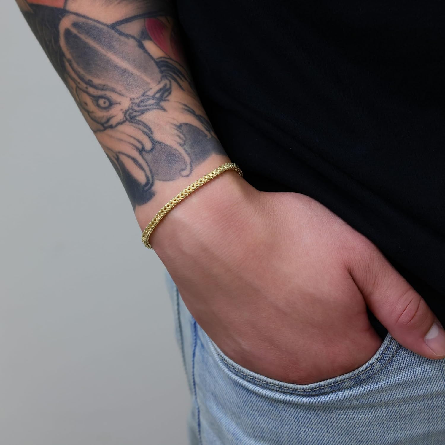 Nuragold 14k Real Yellow Gold Franco Square 3mm Box Chain Wheat Chain Bracelet (7"-9") Italian Jewelry for Men & Women