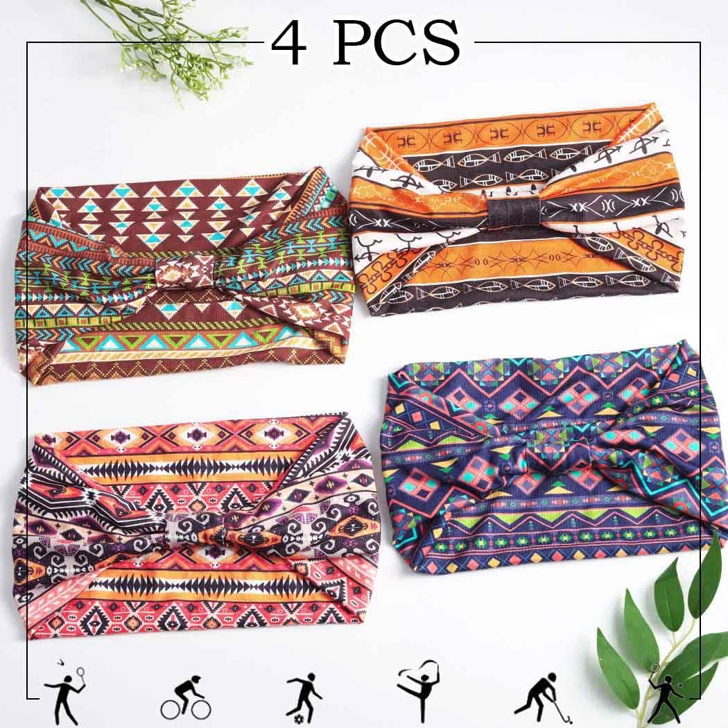 Fasce larghe per capelli con nodo Boho, fasce elasticizzate, turbante, in tessuto elastico, sciarpe per capelli, accessori per capelli africani, per donne e ragazze, confezione da 4