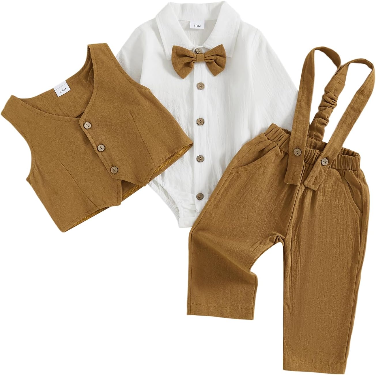 Newborn Baby Boy Dress Clothes Long Sleeve Romper Shirt Bowtie Waistcoat Suspender Pants Set Suit Fall Outfits