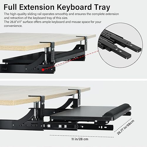 Miniatura 6 de TOPSKY Bandeja ajustable para teclado debajo del escritorio, bandeja extraíble para teclado y mouse de 26.8 x 11 pulgadas con mecanismo inclinado y