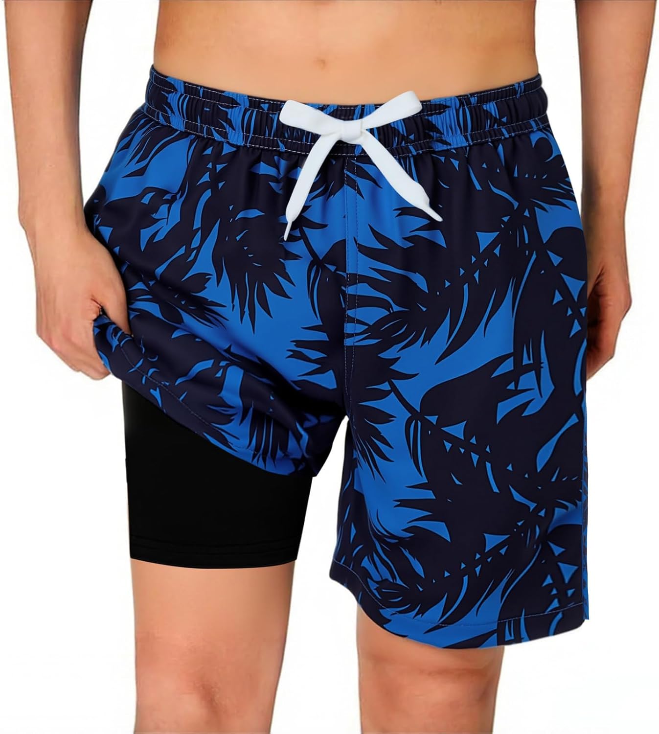 Haloumoning Boys Swim Trunks with Compression Liner Kids Casual Bathing Suit Swimsuit Quick Dry Swim Shorts 5-14 Years