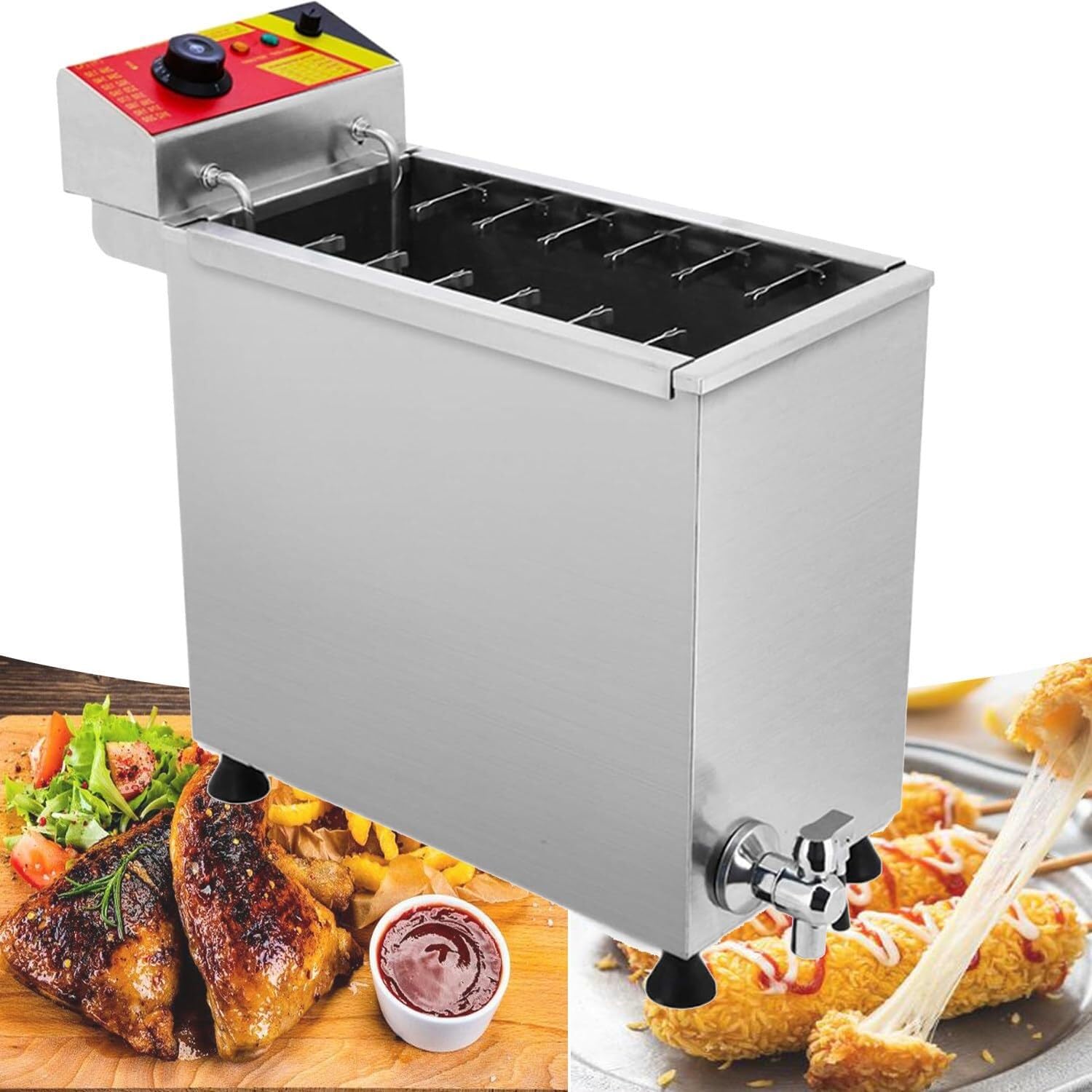 25L Cheese Hot Dogs Sticks Frying Machine,Automatic Cheese Hot Dog Sausage Grill Stove Sticks Fryer,Commercial Deep Fryer,Adjustable Temperature,