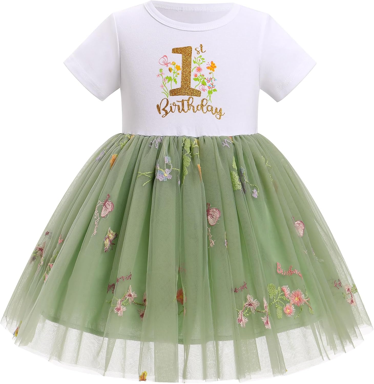 IBTOM CASTLE Baby Girl 1st Birthday Outfit One Year Old Princess Embroidered Tulle Tutu Dress and Headband for Cake Smash - Image 2