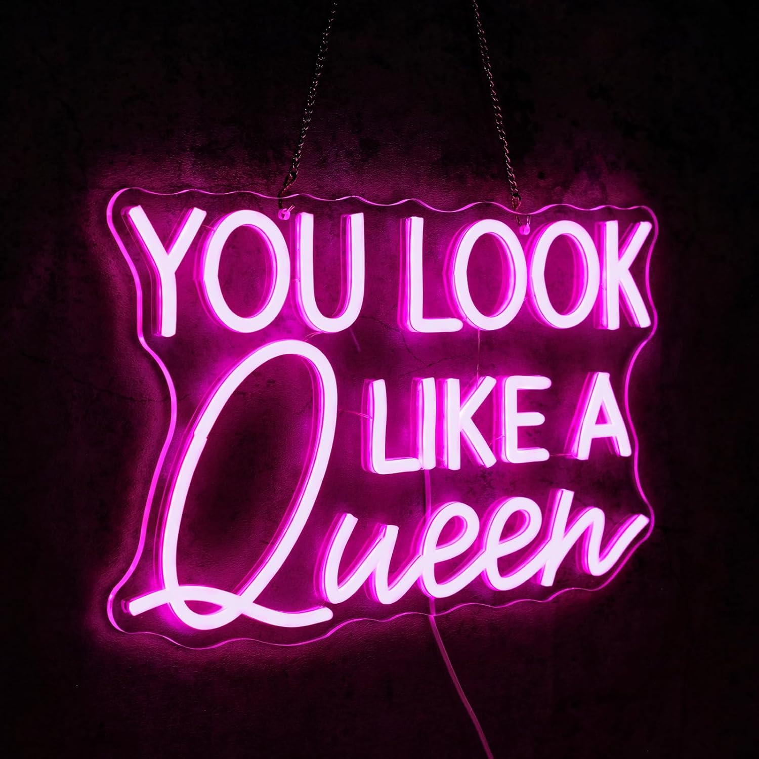 You Look Like A Queen Neon Sign for Wall Decor Dimmable Pink Girl Led Neon Light Letters LED Signs for Girls' Bedroom Dorm Party Bathroom Feminist Wall Art Decor Gifts