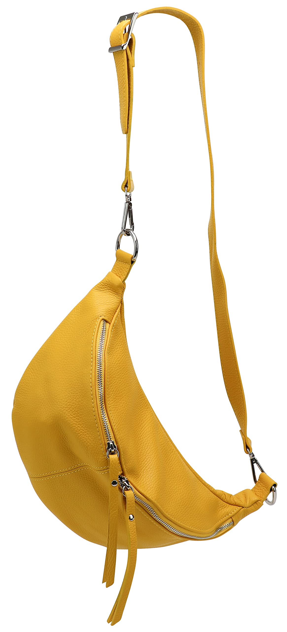 SH Leder Damska stylowa saszetka biodrowa z prawdziwej skóry, na festiwal, podróż, duża, elegancka torba crossbody, regulowany pasek na ramię 37 x 21 cm, INA G676, żółty, L, Modna torba biodrowa