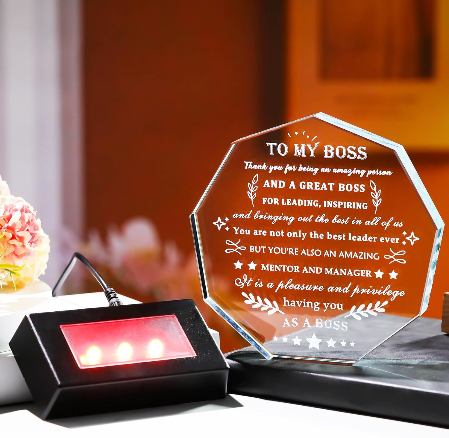 Crystal Boss Gifts for Men Women with LED Base Appreciation Gifts for Boss Mentor Leader on Christmas Birthday Thank You Going Away Retirement Gift for Bosses Lady