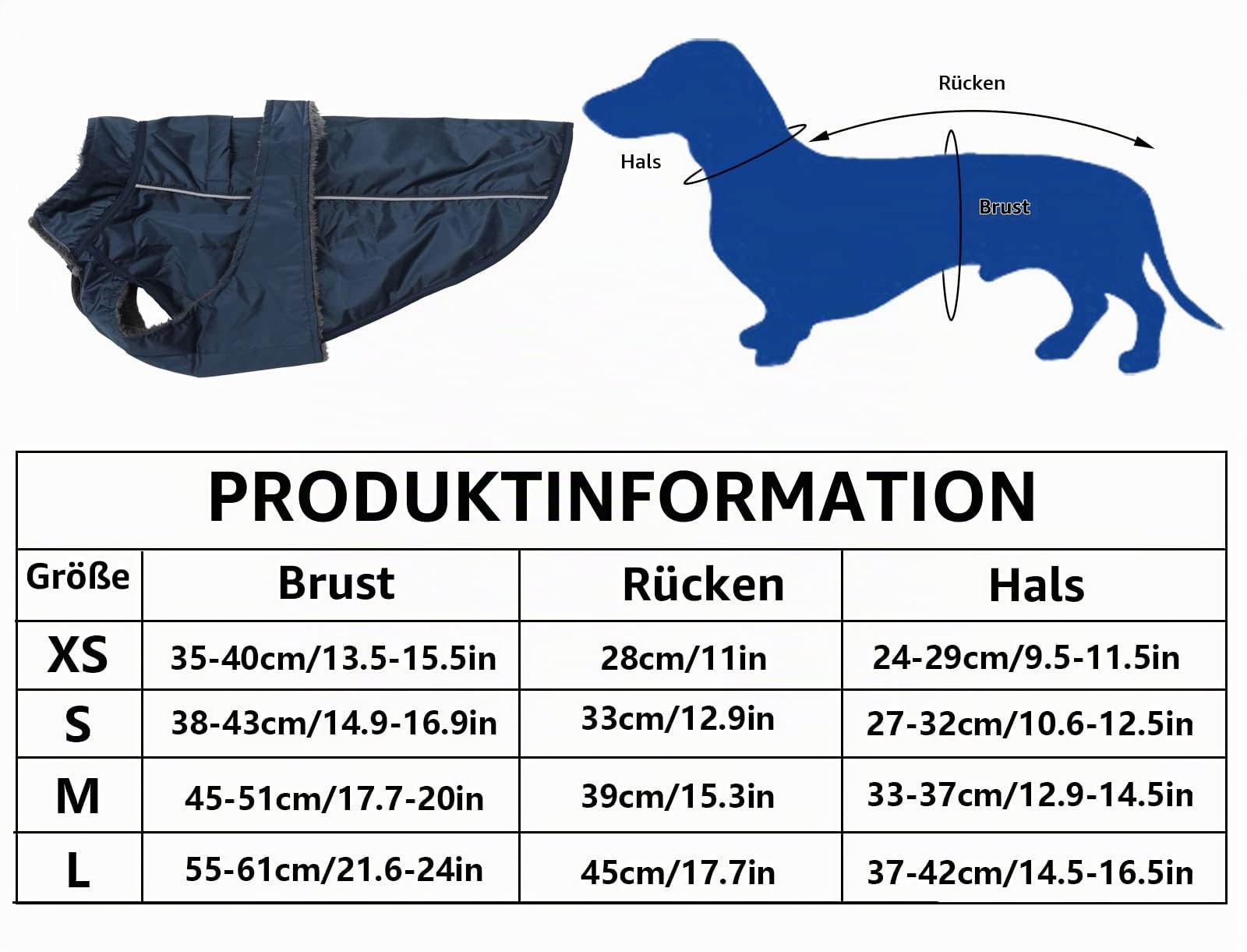 MOREZI Dachshund Regenmantel, wasserdichte Außenschicht, Fleecefutter, reflektierende Besätze, Verstellbarer Gürtel - geeignet für kleine und mittelgroße Hunde-Navy blau-L