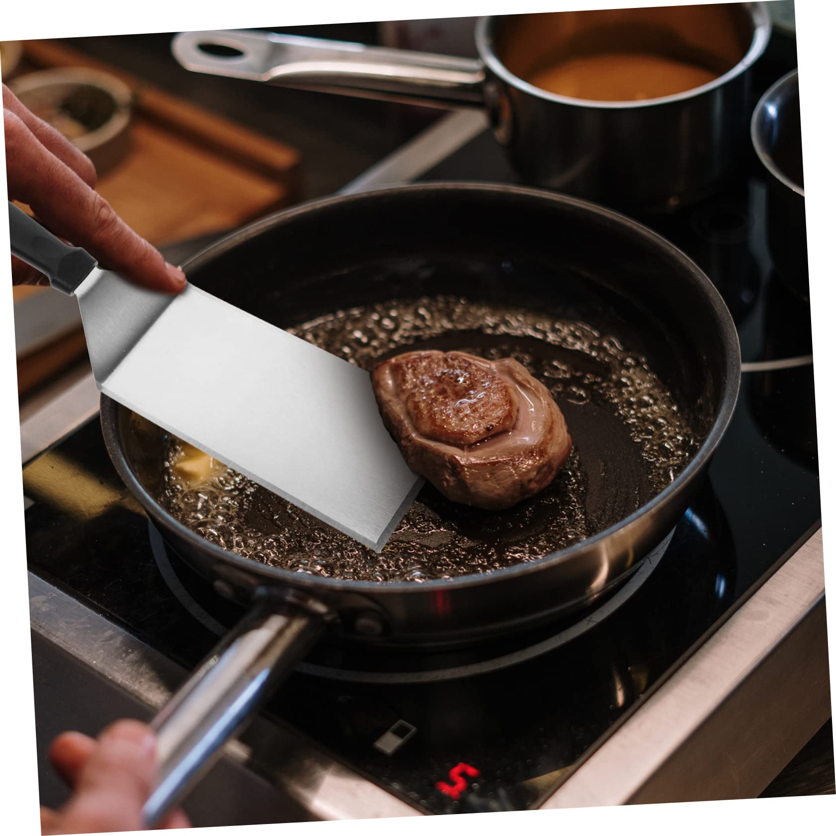 Zerodeko Set de 3 Spatules à Frire en Acier Inoxydable Manche en Pp Argenté, Ustensiles Cuisine Faciles à Nettoyer pour Plateau Teppanyaki et Usage Quotidien