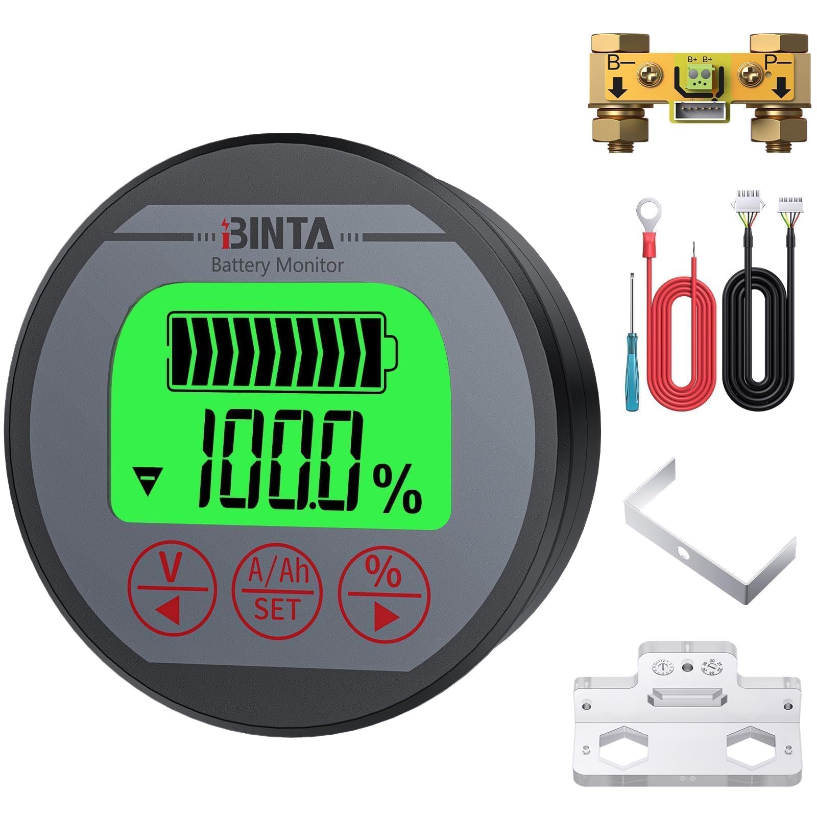 BINTA Monitor Batteria,Retroilluminato Indicatore di Livello della Batteria 8-120V 500A Tensione Impermeabile per Camper/RV/Auto/Barche/Solare con 3m Cavo Schermato,linea Positiva