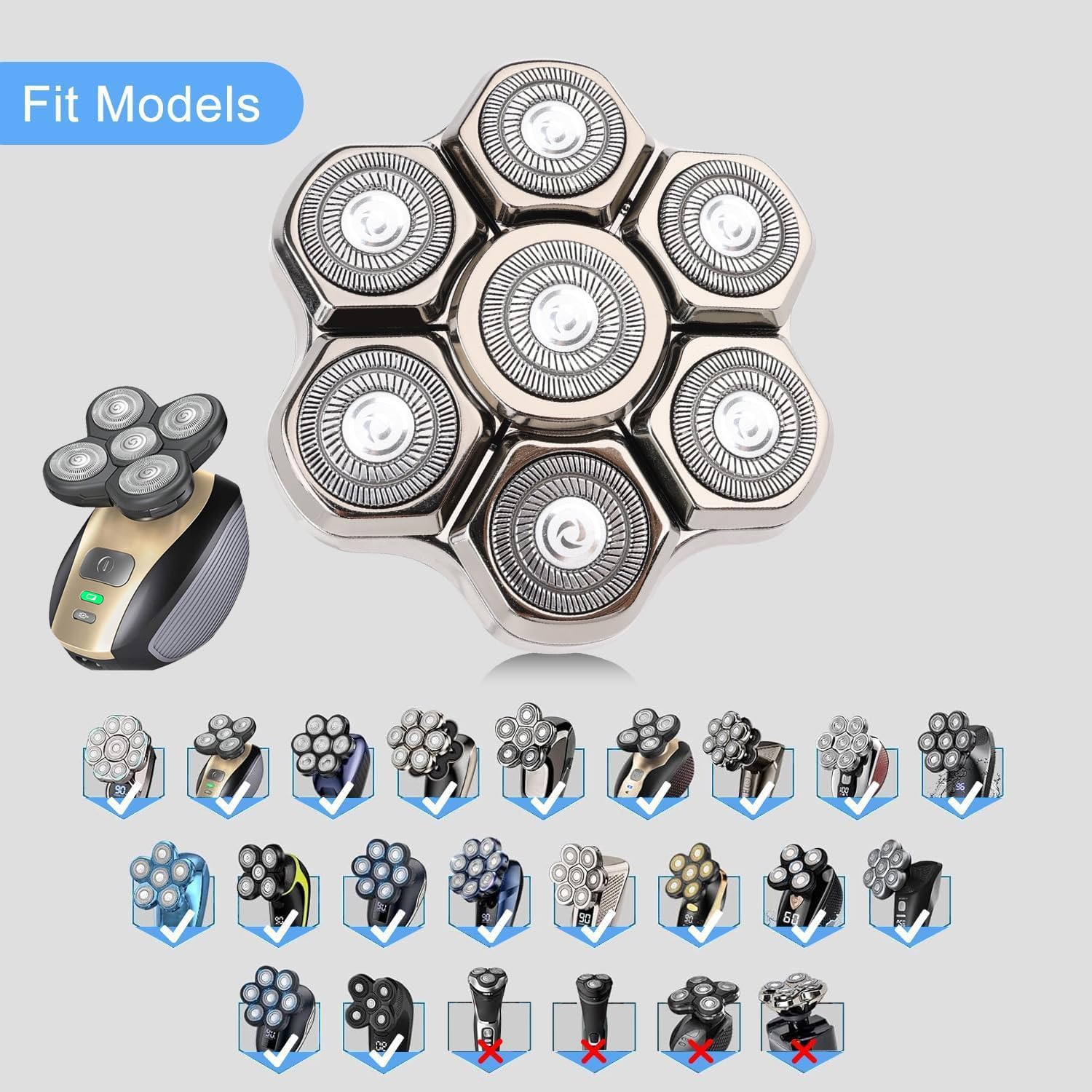 Universal 7 Magnetic Head Shaver Replacement Heads Compatible with Freebird SHPAVVER Wyklaus Freedom Bird Head Shaver Replacement Heads (7 Magnetic Silvery) - Image 3