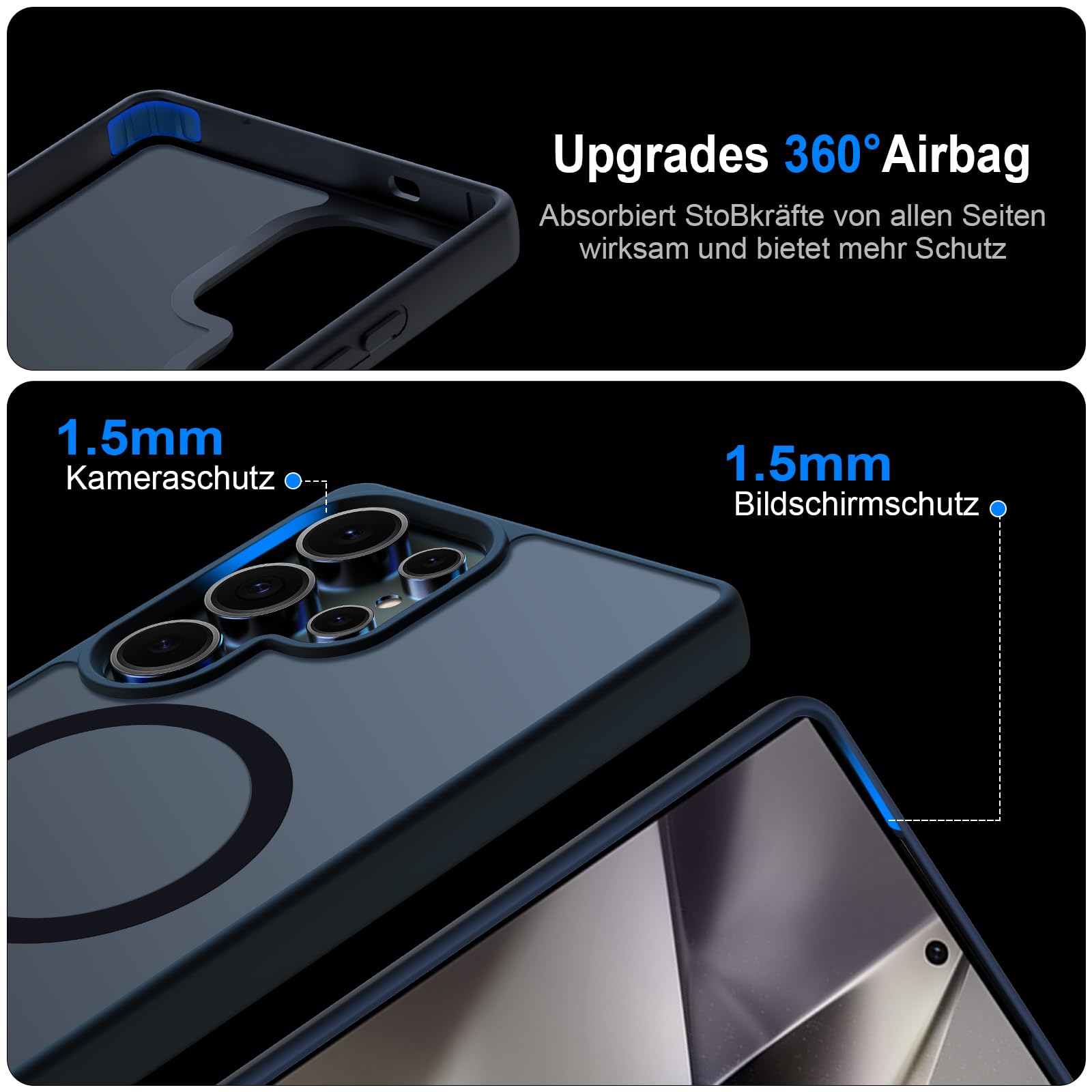 COPIKE Cover Magnetica per Samsung Galaxy S25 Ultra con 2 Pezzi Vetro Temperato e 2 Lente Fotocamera Protezione, Custodia Sottile Antiurto Posteriore Glassata Traslucida Anti-Impronte, Opaca Nero
