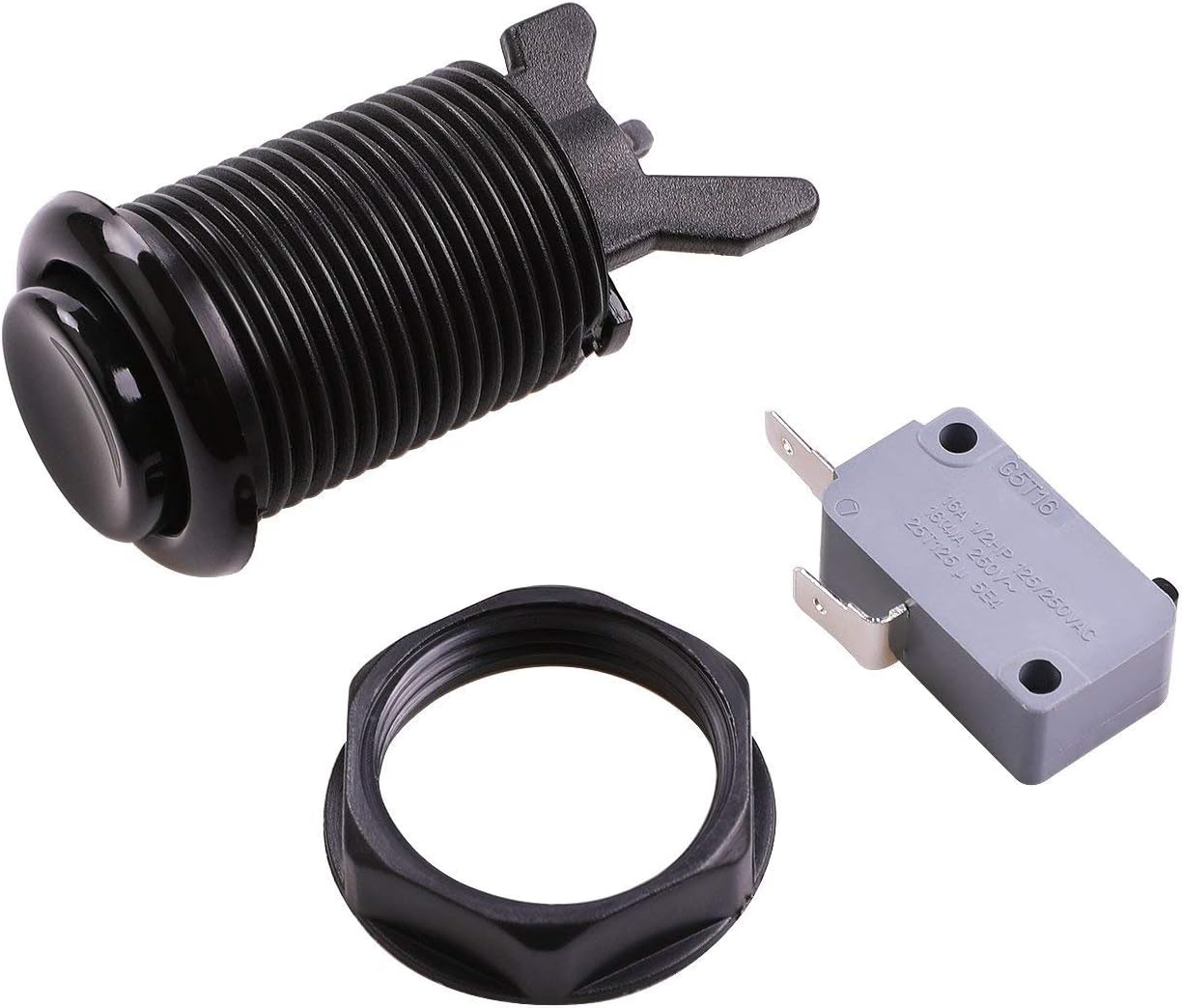 Reyann 6X Black Happ Type Standard Arcade Push Button with Microswitch for Mame/Jamma/Arcade Video Games
