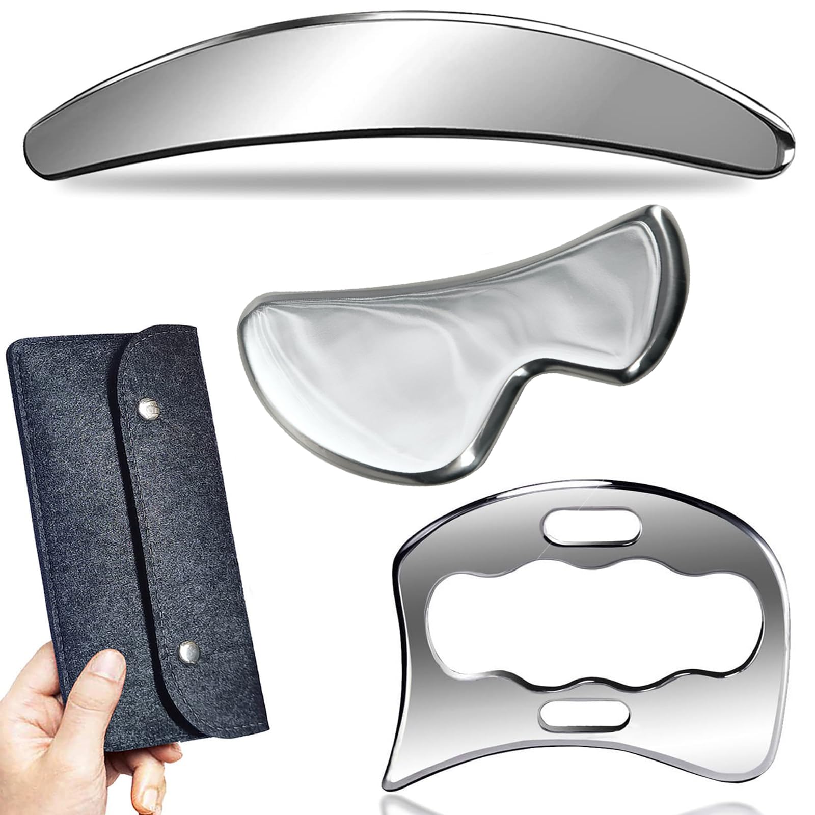Robulove 3 in 1 Muscle Scraper Stainless Steel Gua Sha Tool, Muscle and Soft Tissue Massage Scraper, Physical Therapy Instrument(3pcs)