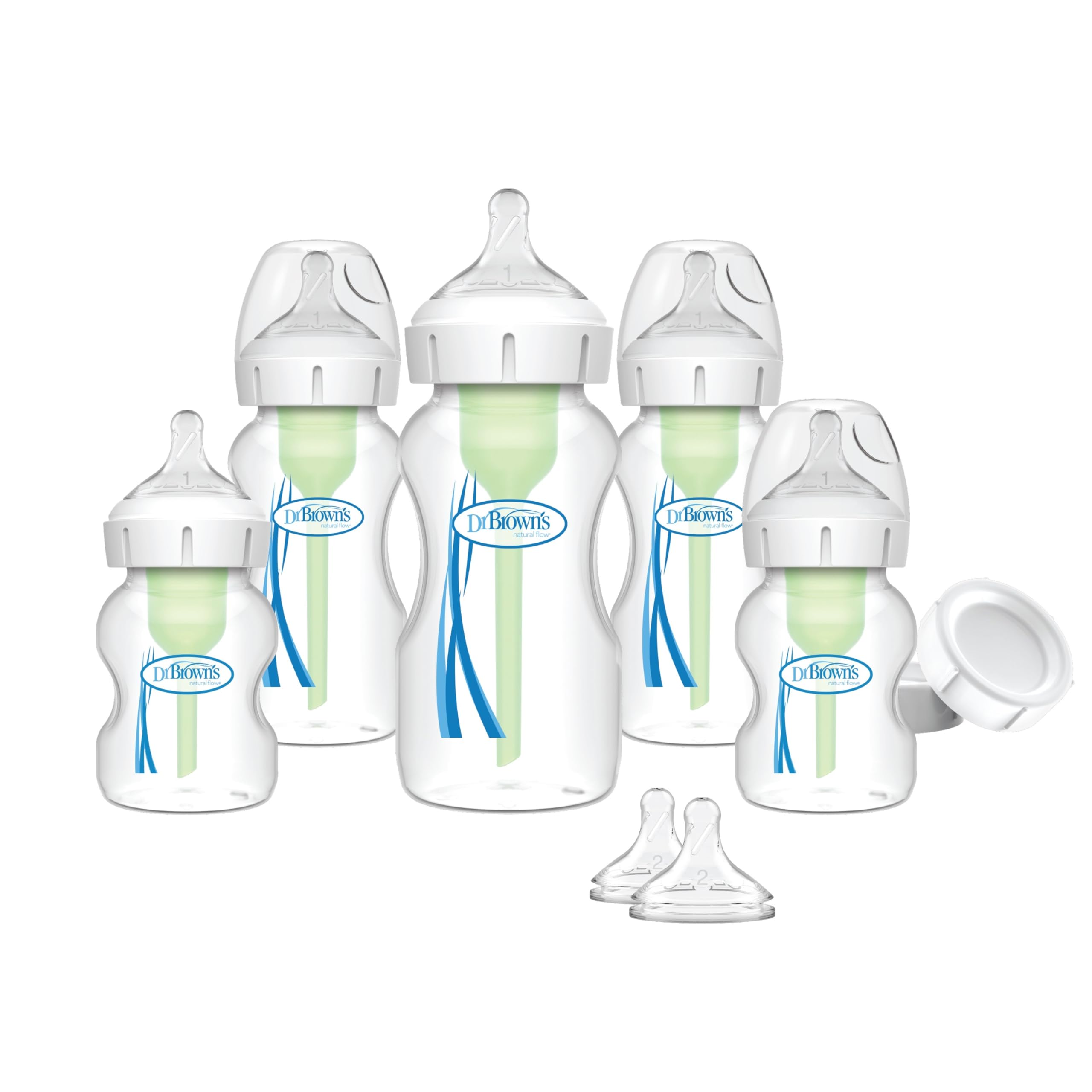 Anti-Colic Options+ Wide-Neck Baby Bottle Feeding Set, 5 oz/9 oz, with Bottle Travel Caps (Packaging May Vary)
