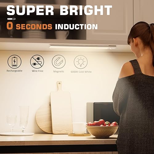 Miniatura 3 de Luces para debajo del gabinete, luces de armario, luz LED inalámbrica con sensor de movimiento para interiores, tira magnética recargable de 2000
