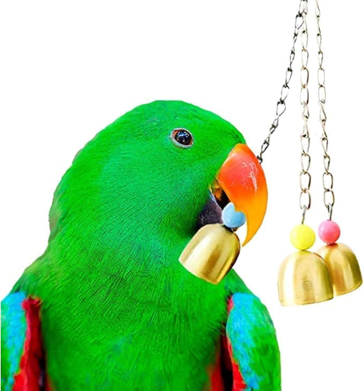 SunGrow Parrot Toy with Bells, Playtime Essentials for Finches, Fun Enrichment for Lovebirds, Galvanized Steel Cage Bell Toy, Daily Activity Bell Chime, Hanging Cage Accessory Add-on Conure Habitat image 2
