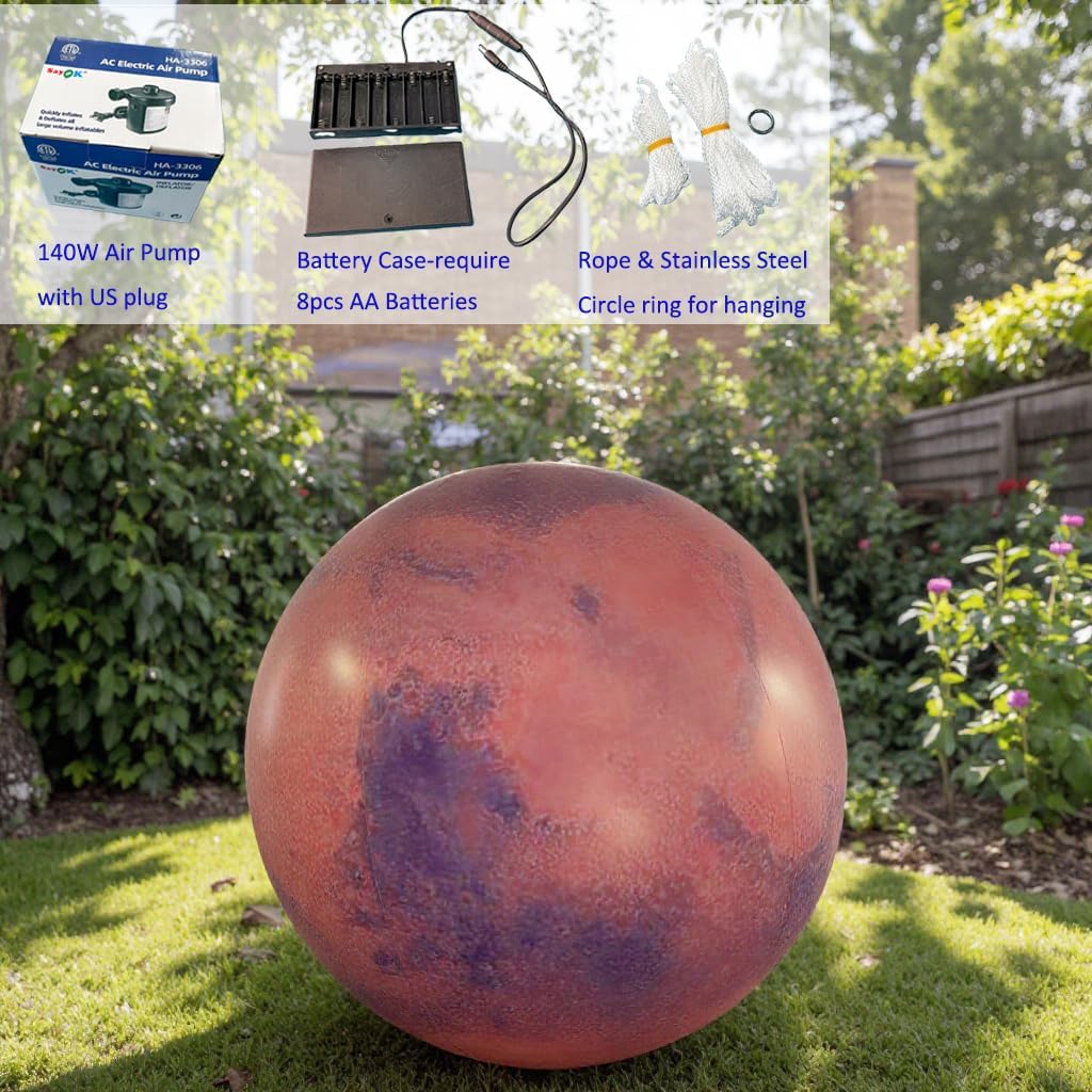 0.25mm PVC 60'' Large Inflatable Mars, Inflatable Solar System LED Planet Mars Balloon for Educational Institution/Planetarium/Store/Church/Club Decoration