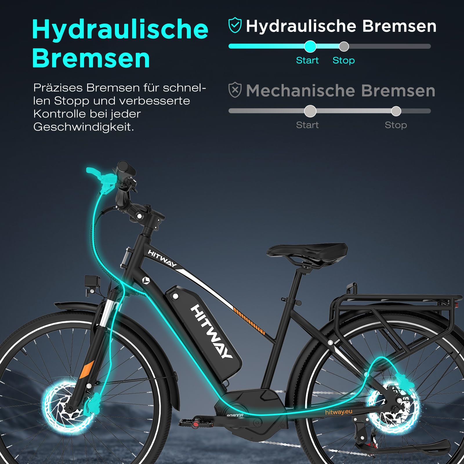 HITWAY Bicicleta Eléctrica 27,5"/28" de Trekking, Batería 36V 13Ah, Motor 250W Trasero/Central, Cambio 7 Velocidades – E-Bike de Ciudad Pedelec para Adultos Hombres y Mujeres