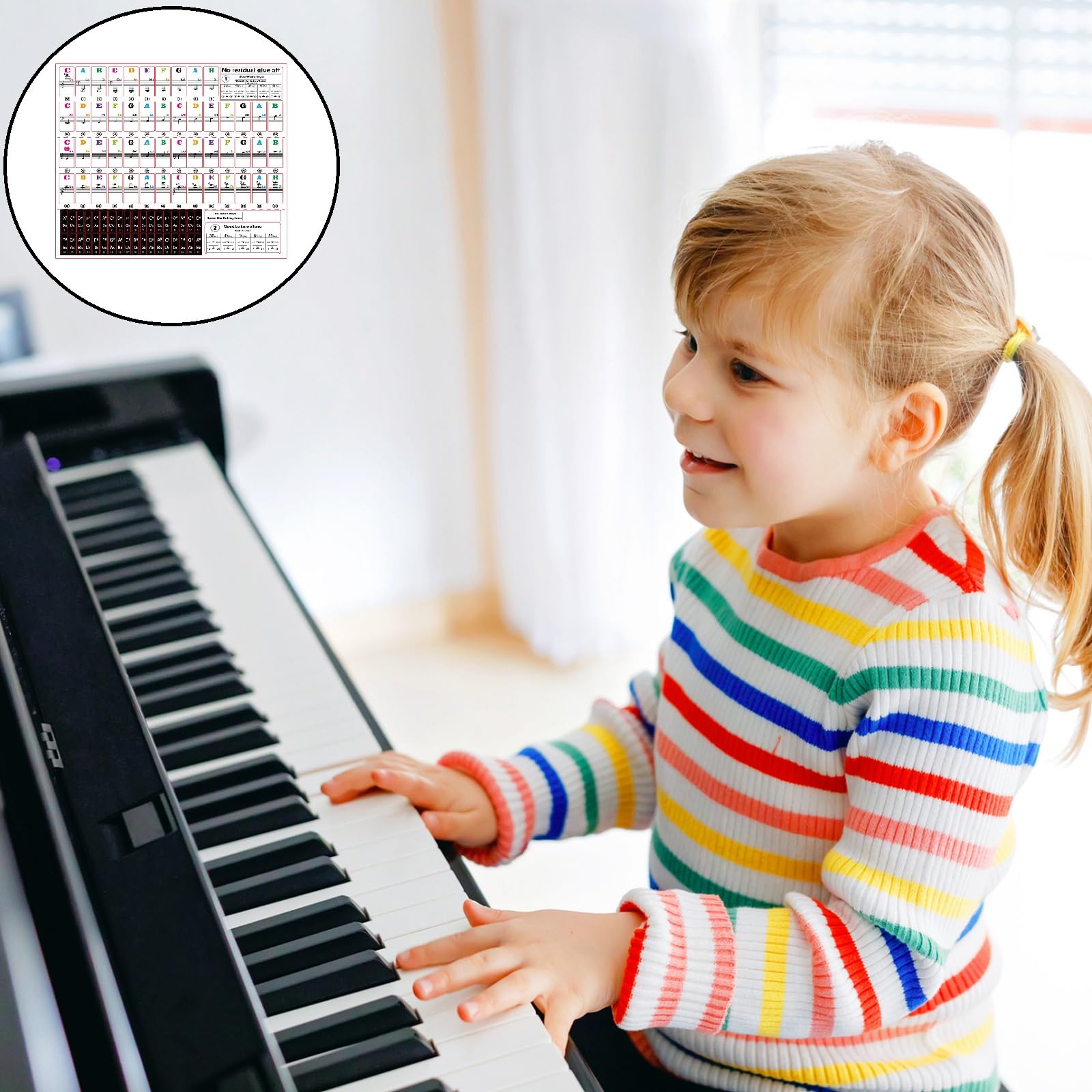 Autocollants pour Notes de Piano Colorés,Autocollants pour Clavier de Piano,Amovibles Autocollants de Clavier de Piano,Touches Note Autocollant,Autocollants de Notes de Touches de Piano pour Débutants