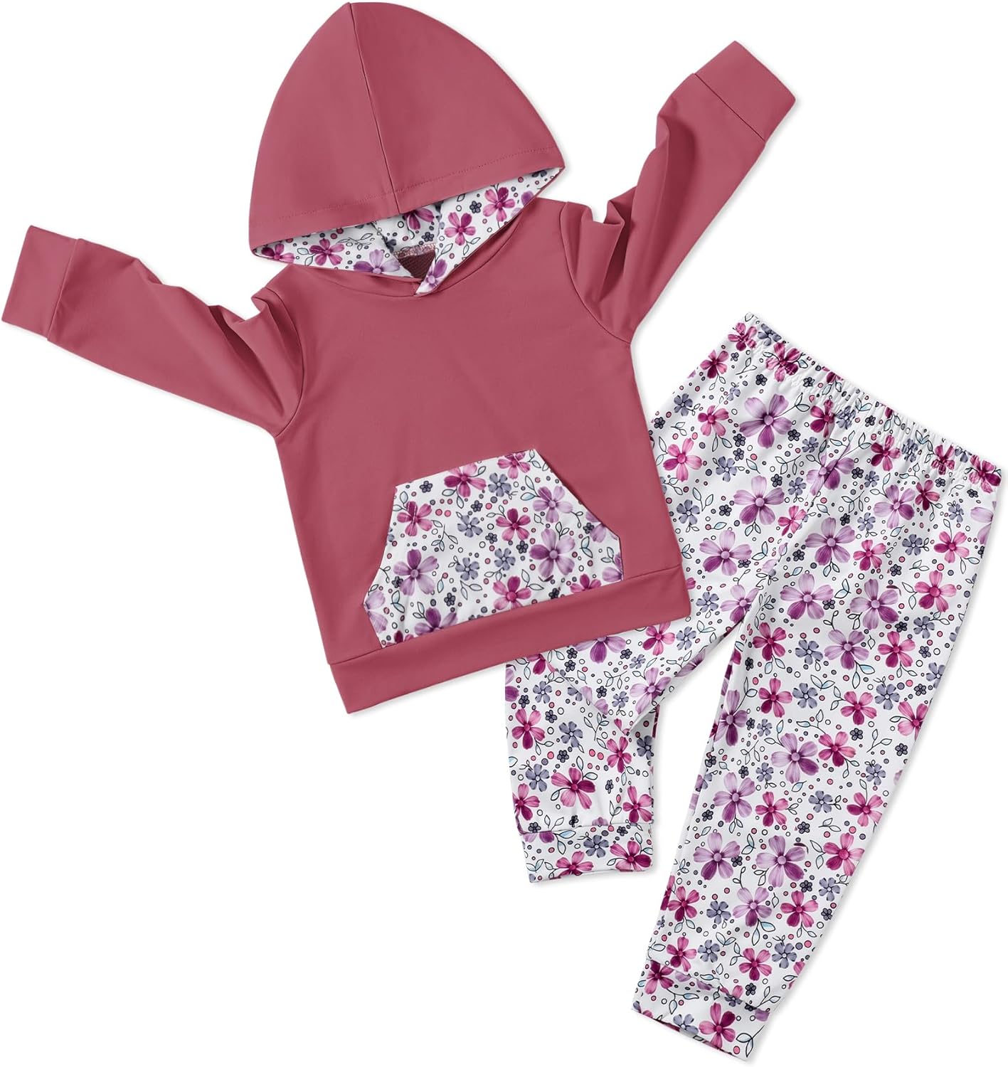 mikiumkee Toddler Girl Clothes 1-6Y Hooded Sweatshirt+Floral Pants 2Pcs Toddlers Girls Outfits Sweatsuits