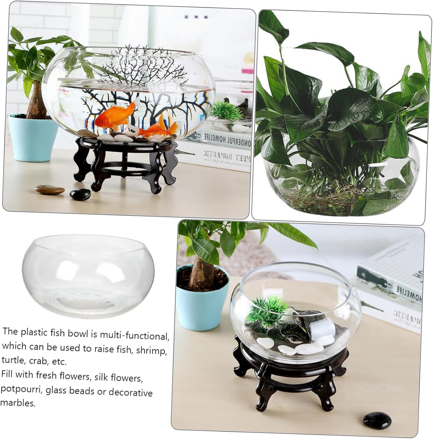 SUPVOX Glass Fish Bowl for Goldfish and Aquatic Plants Round Decorative Vase for Hydroponic Terrariums Compact Transparent Aquarium for Office and Home Display