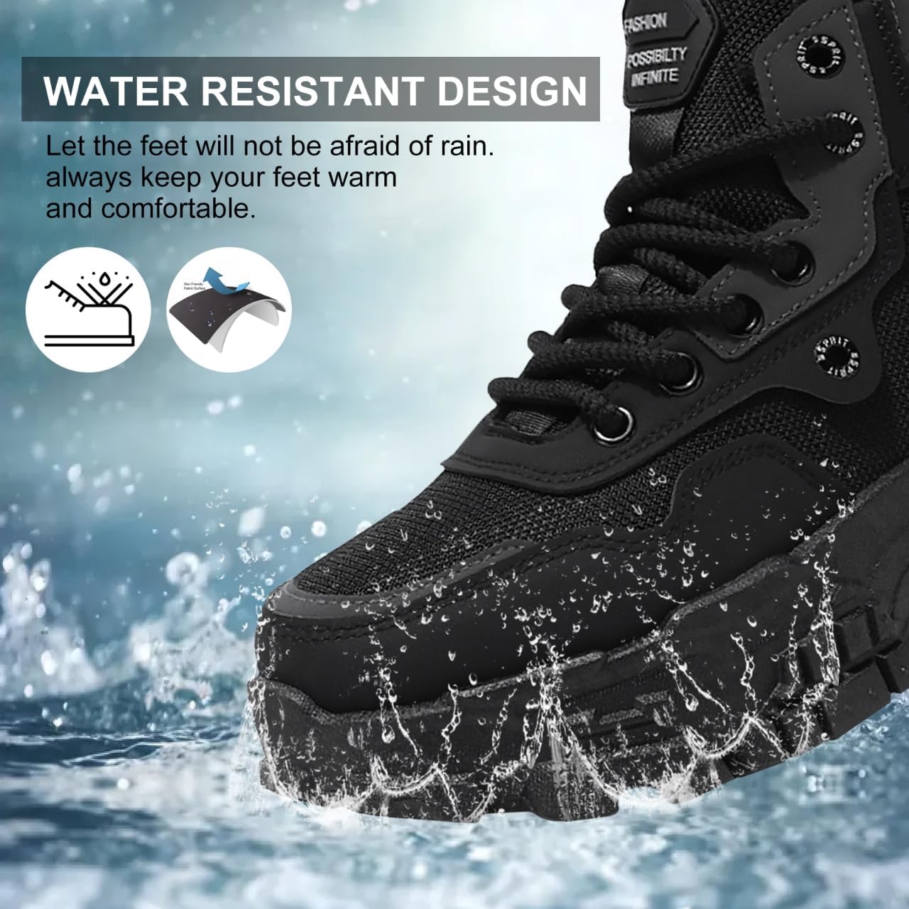 Snow Boots for Men, Water Resistant & Insulated Winter Hiking Shoes with Anti-Slip Rubber Sole and Fleece Lining for Cold Weather - Image 5