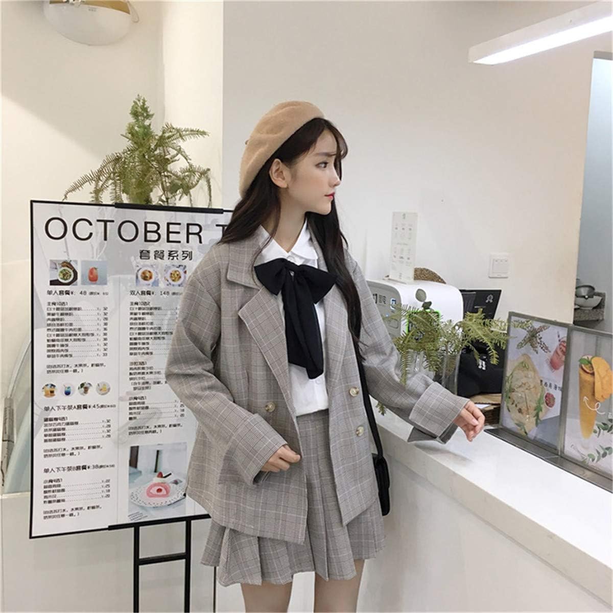 Amazon | [JINPIN] レディース スーツ スカート テーラード ジャケット 2点セット 上下セット コート スカートスーツ セットアップ  JK 制服 プリーツスカート フォーマル セット カジュアル 通勤 チェック柄 学院風 森ガール 長袖 おしゃれ 春秋 | スカートスーツ 通販