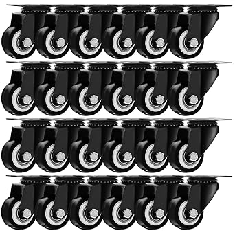 24 Pack Swivel 1.5" Caster Wheels Rubber Base with Top Plate & Bearing Heavy Duty 24 Pack no Brake