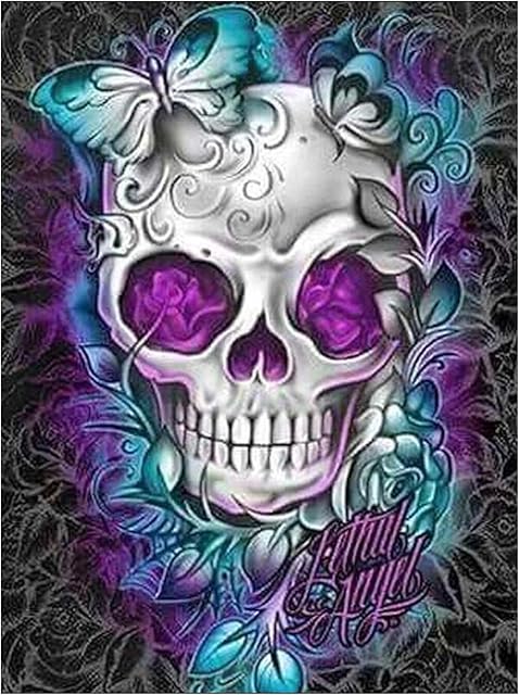 AIRDEA 5D Skull Diamond Art Painting Kits for Adults DIY Round Diamond Art Painting Kit Full Drill Butterfly Diamond Art Kits Diamond Art Painting by Numbers Art for Home Wall Decor 12x16inch(30x40cm)