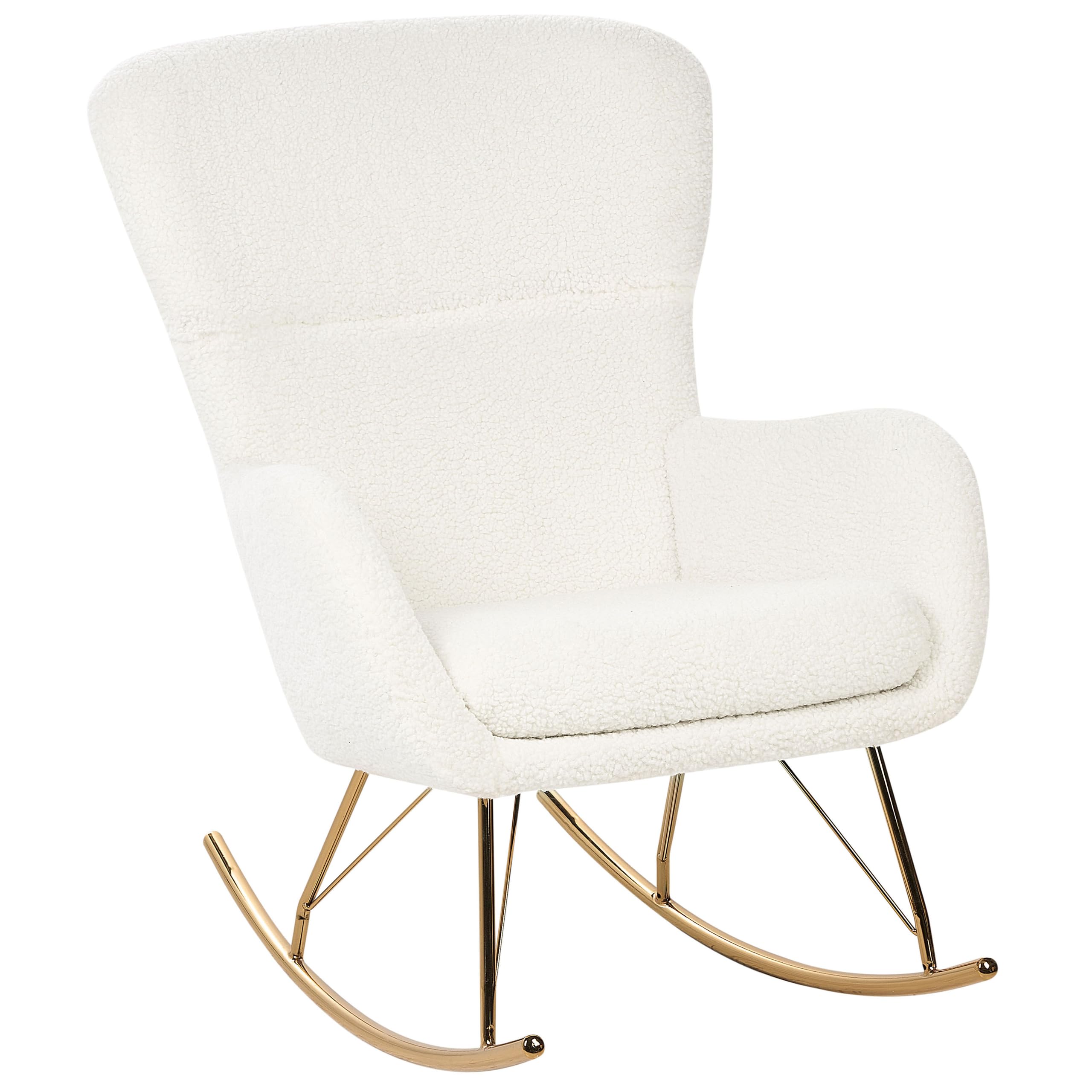 Beliani Schaukelsessel Bouclé Stoff weiß/Gold Schaukelstuhl modern elegant edel Anaset