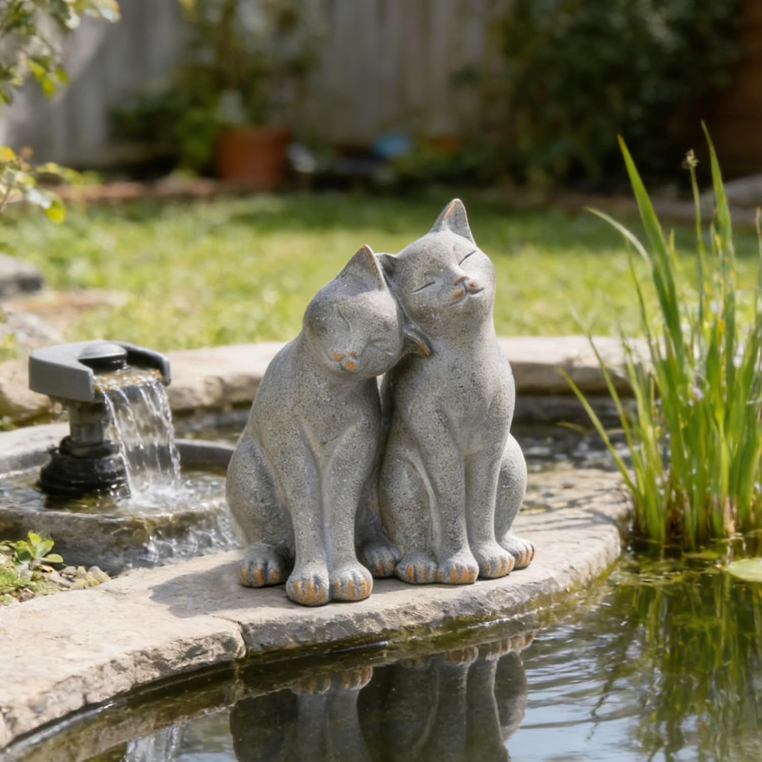 Cat Garden Statues Outdoor Cat-Figurines - Garden Decorations 8.5 x 8 x 10.5 in Resin Kitten Couple Sculpture Cats Statue for Farmhouse Outside Backyard Lawn Gift for Kitten Lovers Newman House Studio