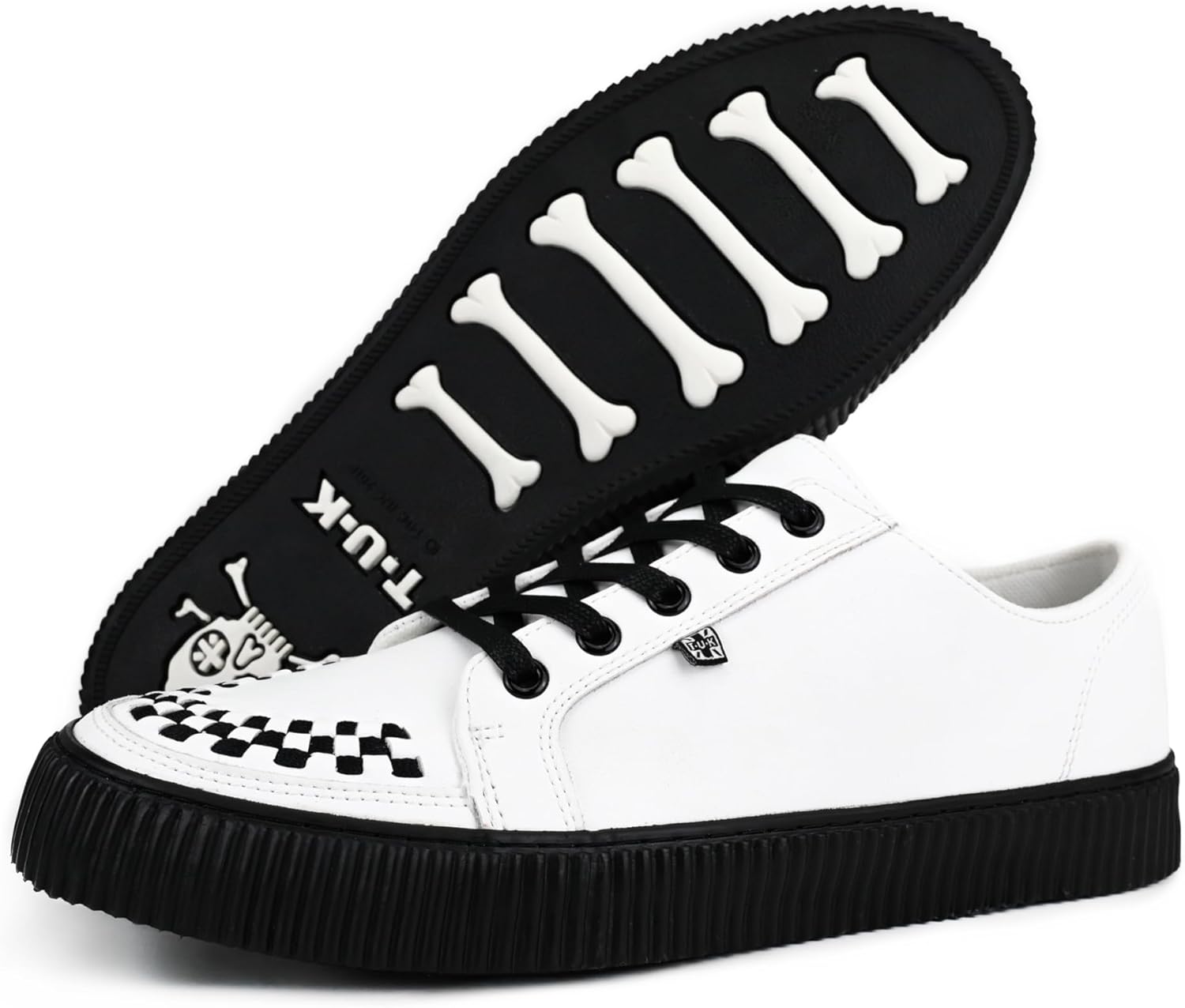 T.U.K. Leather Creeper Sneaker for Women and Men | Lace Up Shoes, Black Interlace, and Eyelets | Classic Ridged Sole and Mesh Lining | Memory Foam Comfort for Everyday Wear | White, US Women 15 / Men 14