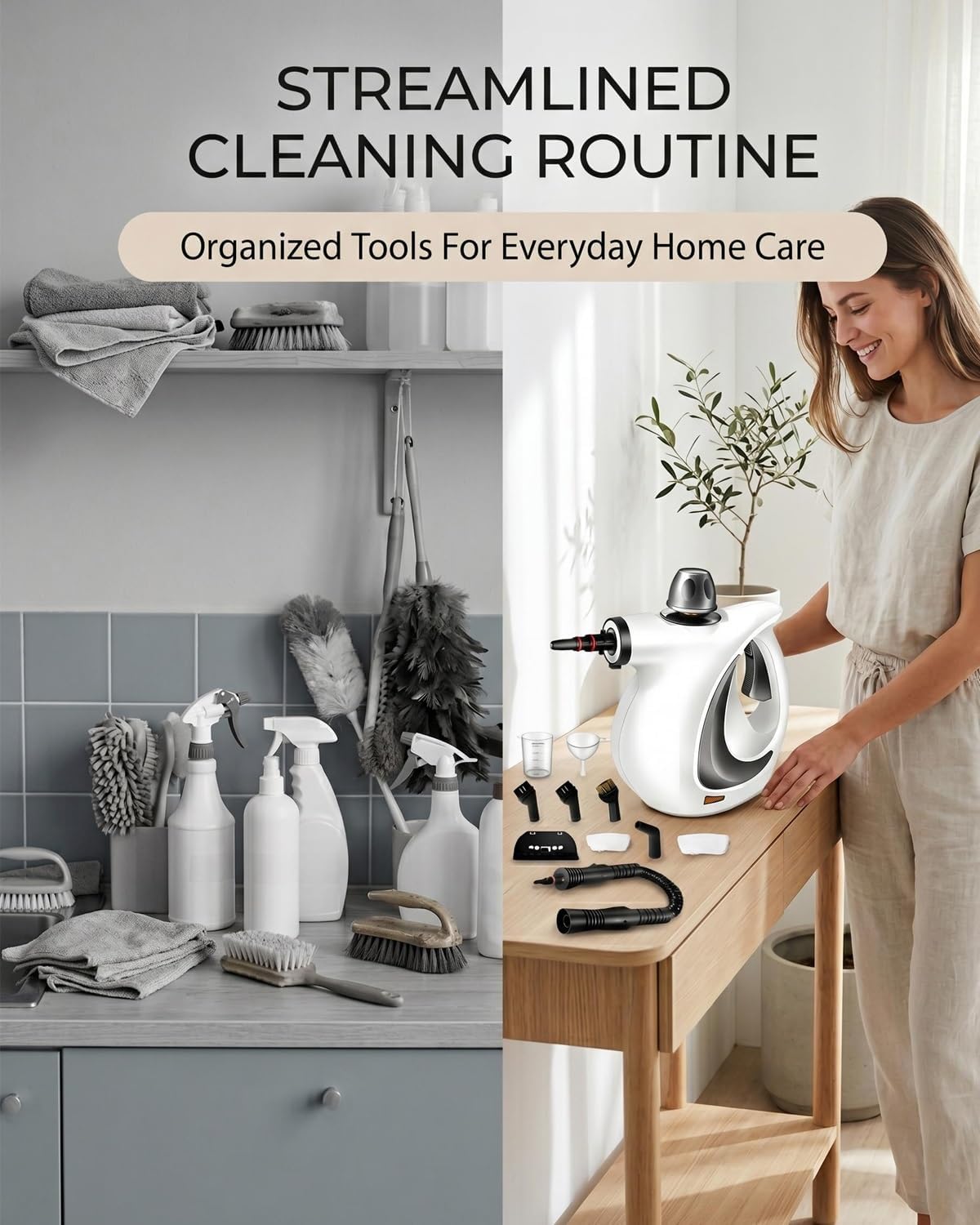 Steam Cleaner Handheld Pressurized Multi-surface Steam Cleaner for Home Use with 12 PCS Accessories & Safety Lock,Portable Tool Cleaning Kitchen Bathroom Small Areas Grout Upholstery Furniture Car