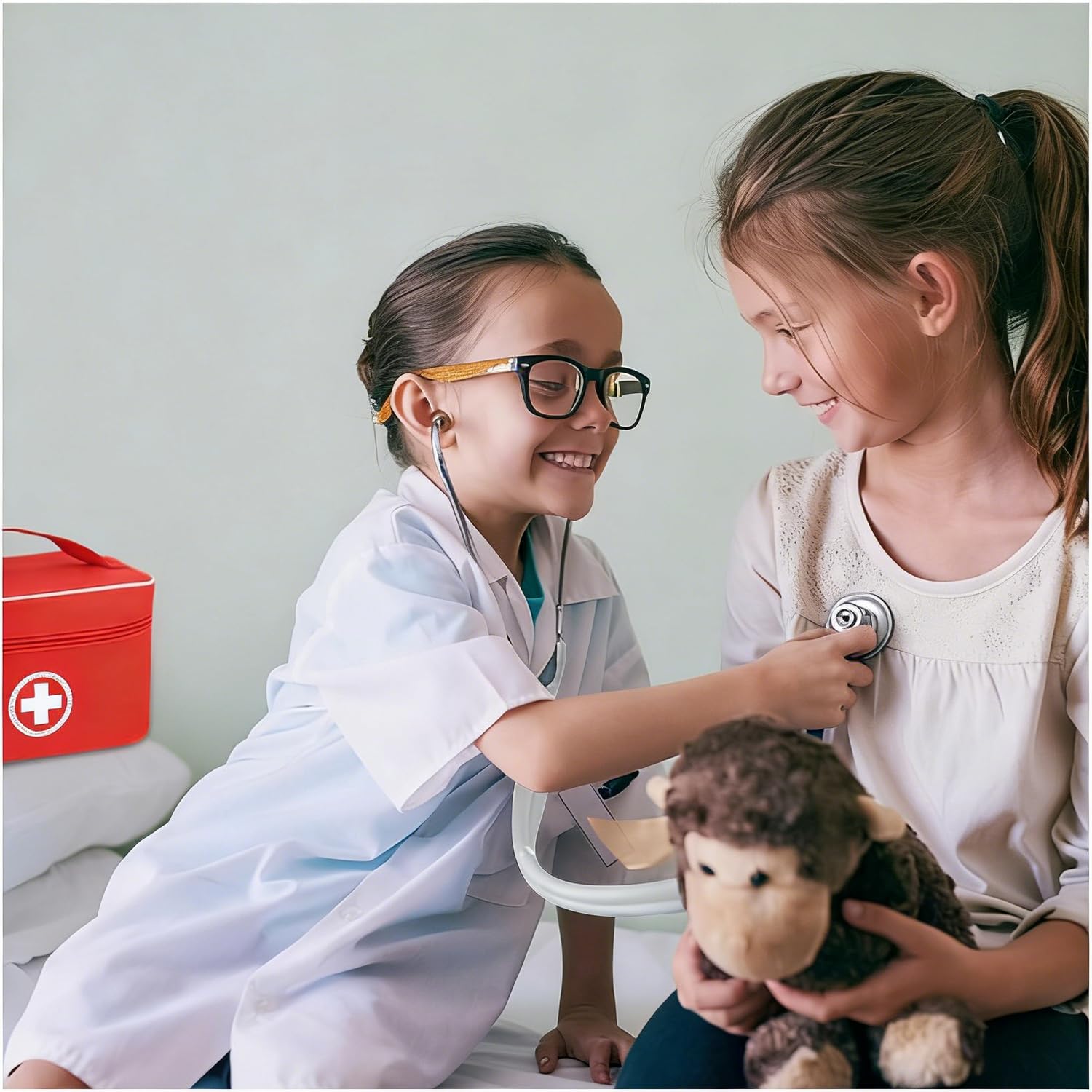 Malette Docteur Enfant Médecin Jouet Bois avec stéthoscope véritable, Mallette de Dentiste, Blouse de Docteur, Cadeau médical de Jeu de Rôle pour Filles garçons 3 4 5 Ans