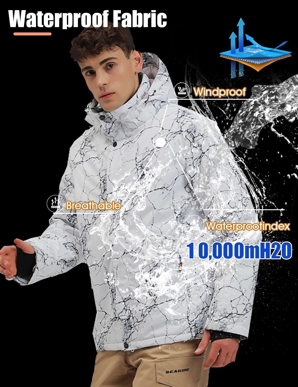 Herren Schneeanzug, Wasserdicht Winddicht Winter Warme Schnee Skifahren Sätze,für Wandern Klettern Isoliertes Snowboarden