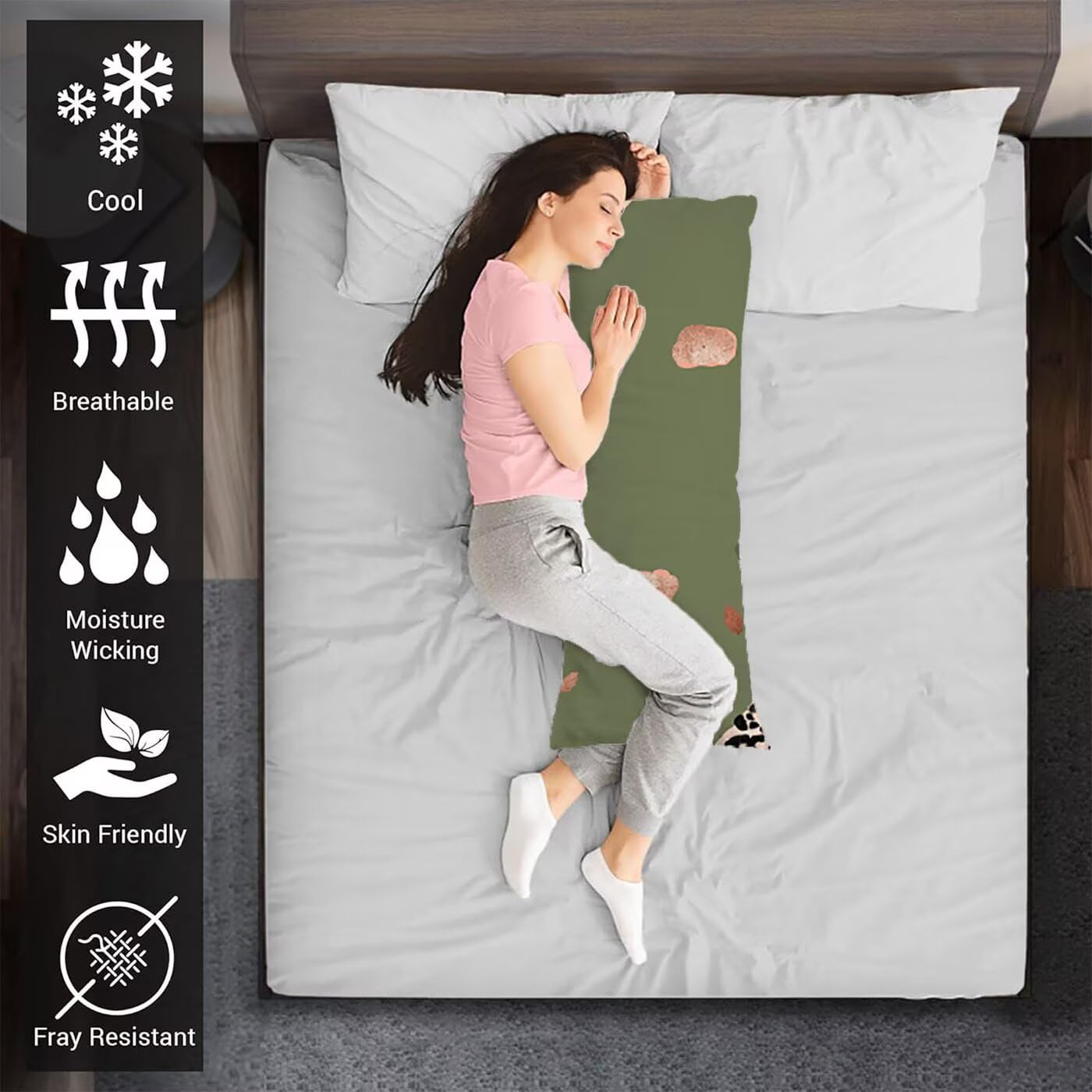 Grün Seitenschläferkissen Bezug 60 x 180 cm Einfachheit Seitenschläferkissen mit Unsichtbarem Reißverschluss, Doppelseitig Drucken Samt Verbessern Sie Schlafqualität Body Pillow, Geschenke B-10302