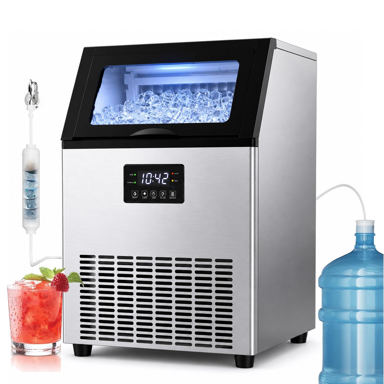 Fabricante de hielo comercial 132 Lbs/24H acero inoxidable, 8 minutos de congelación rápida, debajo del mostrador con el almacenamiento de 33 libras, compresor silencioso R290 para el café del bar cas