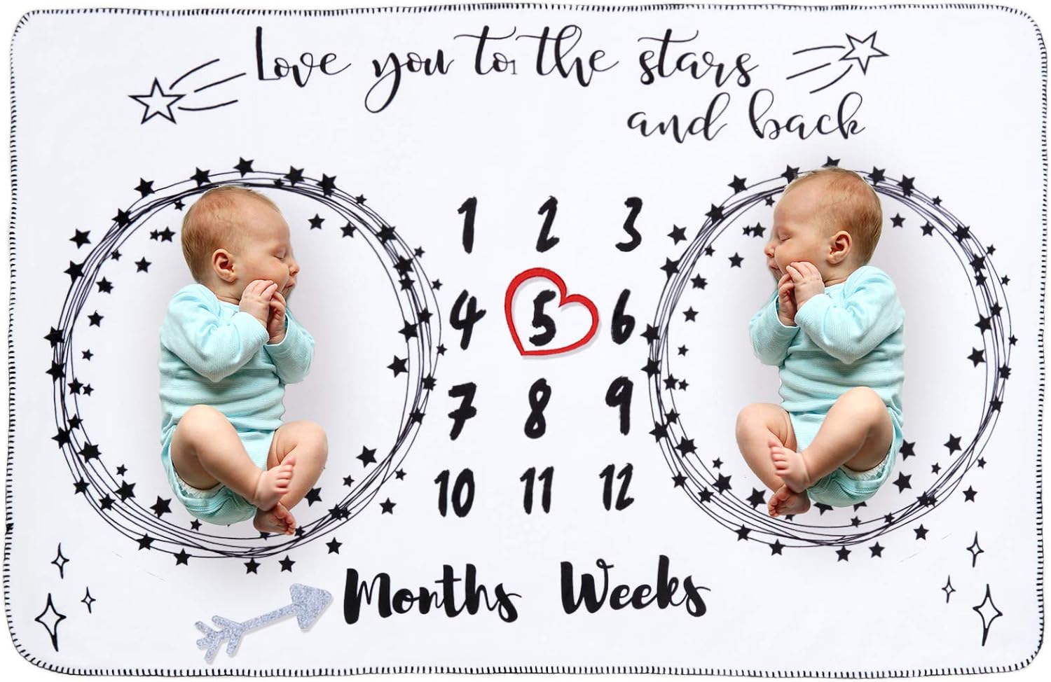 InnoBeta Baby Monthly Milestone Blanket, Flannel Plush Newborn Infant Photo Blanket, for Pictures Photography for Newborn Boys & Girls New Mom Gifts Twins(White, 39"x 59")