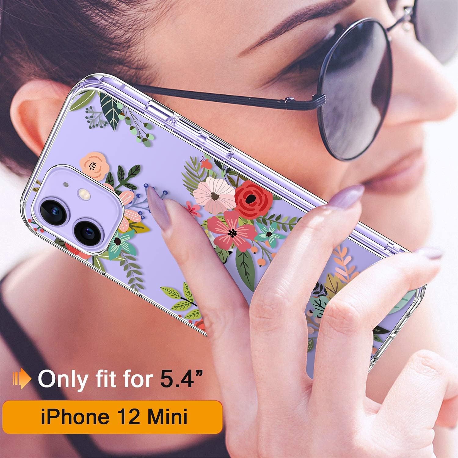 GiiKa for iPhone 12 Mini Case with Screen Protector, Clear Full Body Shockproof Protective Floral Girls Women Hard Case with TPU Bumper Cover Phone Case for iPhone 12 Mini, Flowers