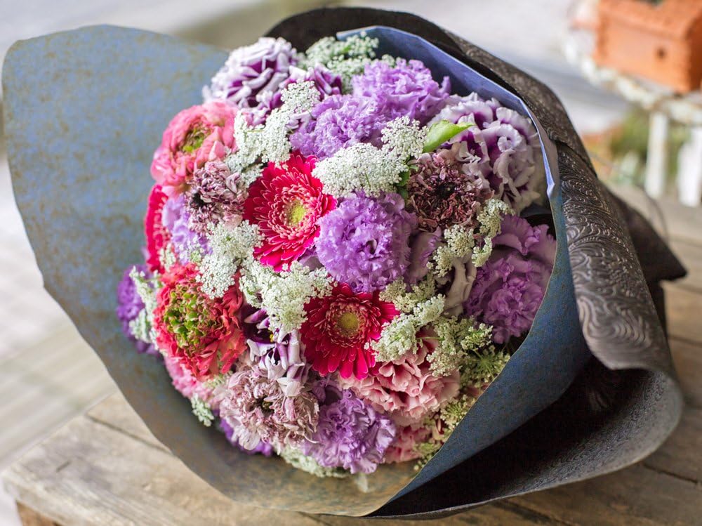 花束 生花 ギフト 4lサイズ ブルー パープル 系 大臣賞受賞 デザイナー お任せ花束 誕生