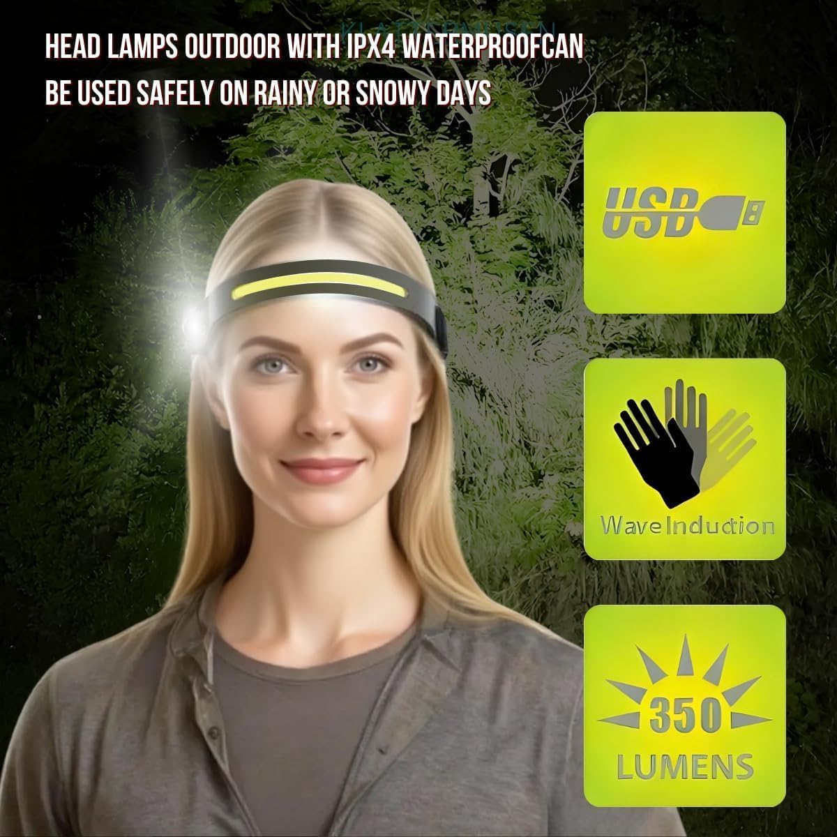 LED Headlamp Rechargeable, 230° Wide Beam headtorch with Motion Sensor, 4 Light Modes Adjustable, 5 Mode Waterproof Lightweight for Hiking Camping Running Outdoor (2 PCS)