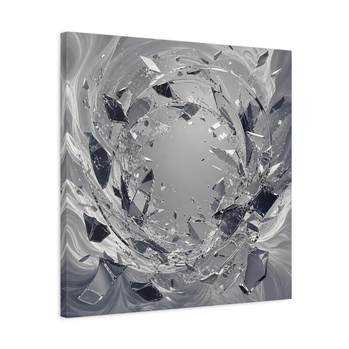 Tableau abstrait effet brisé monochrome grand format carré - 8