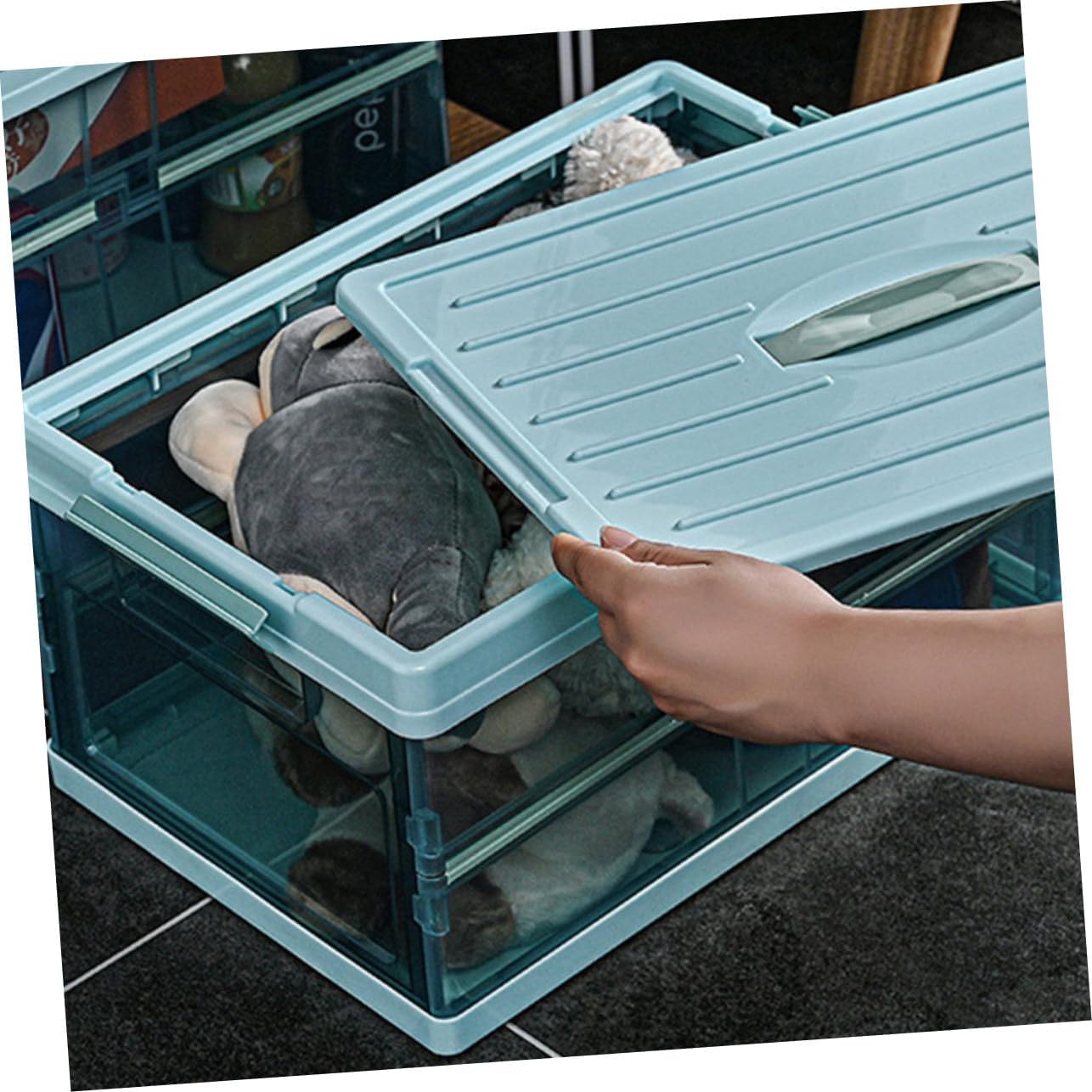 1pc Transparent Foldable Storage Box Versatile Home Organizer for Clothes Toys and Sundries Container Lid Capacity for Bedroom and Living Room Use