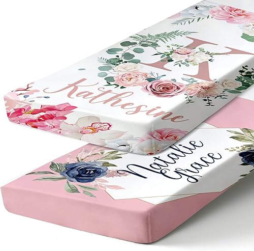 Sábanas de bebé personalizadas para cuna con nombre, ropa de cama de bebé personalizada de 2 piezas para niños y niñas, sábanas bajeras ajustables