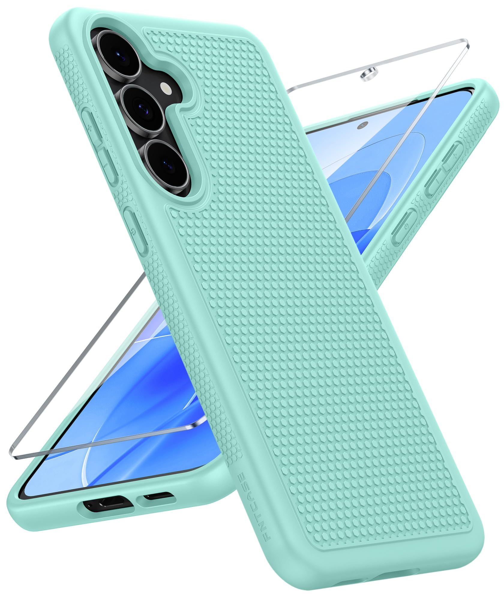 FNTCASE for Samsung Galaxy S25 FE Case: Shockproof Protective Non Slip | With Screen Protector, Shockproof Drop Protection, Matte Textured Protective Cell Phone Cover, for Daily Use, Mint Green